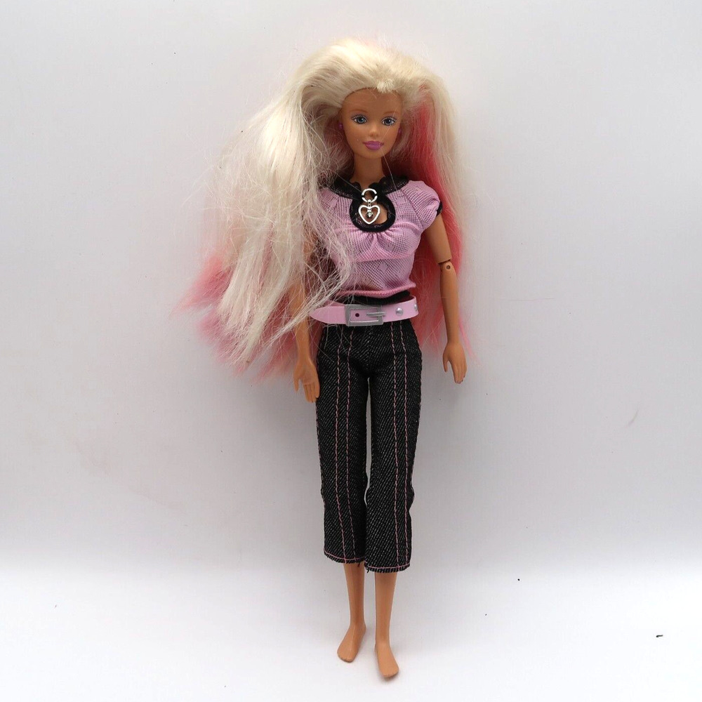 Mattel Barbie Happenin' Hair Pink Top Jeans Pink Earrings Malaysia Vintage